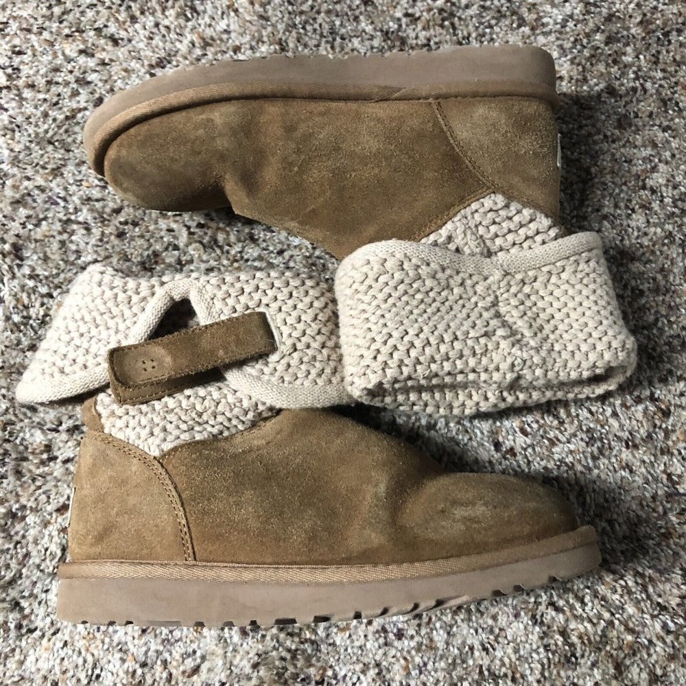 UGG Australia Darrah Tan Suede/Knit Girls Boots Size 4 M US Eur 34 S/N 1013859K